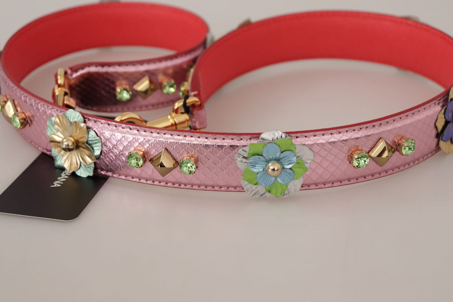 Dolce &amp; Gabbana Metallic Pink Leather Studded Shoulder Strap
