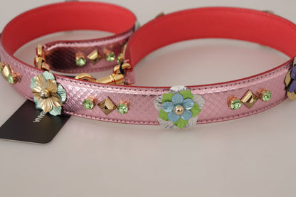Dolce &amp; Gabbana Metallic Pink Leather Studded Shoulder Strap