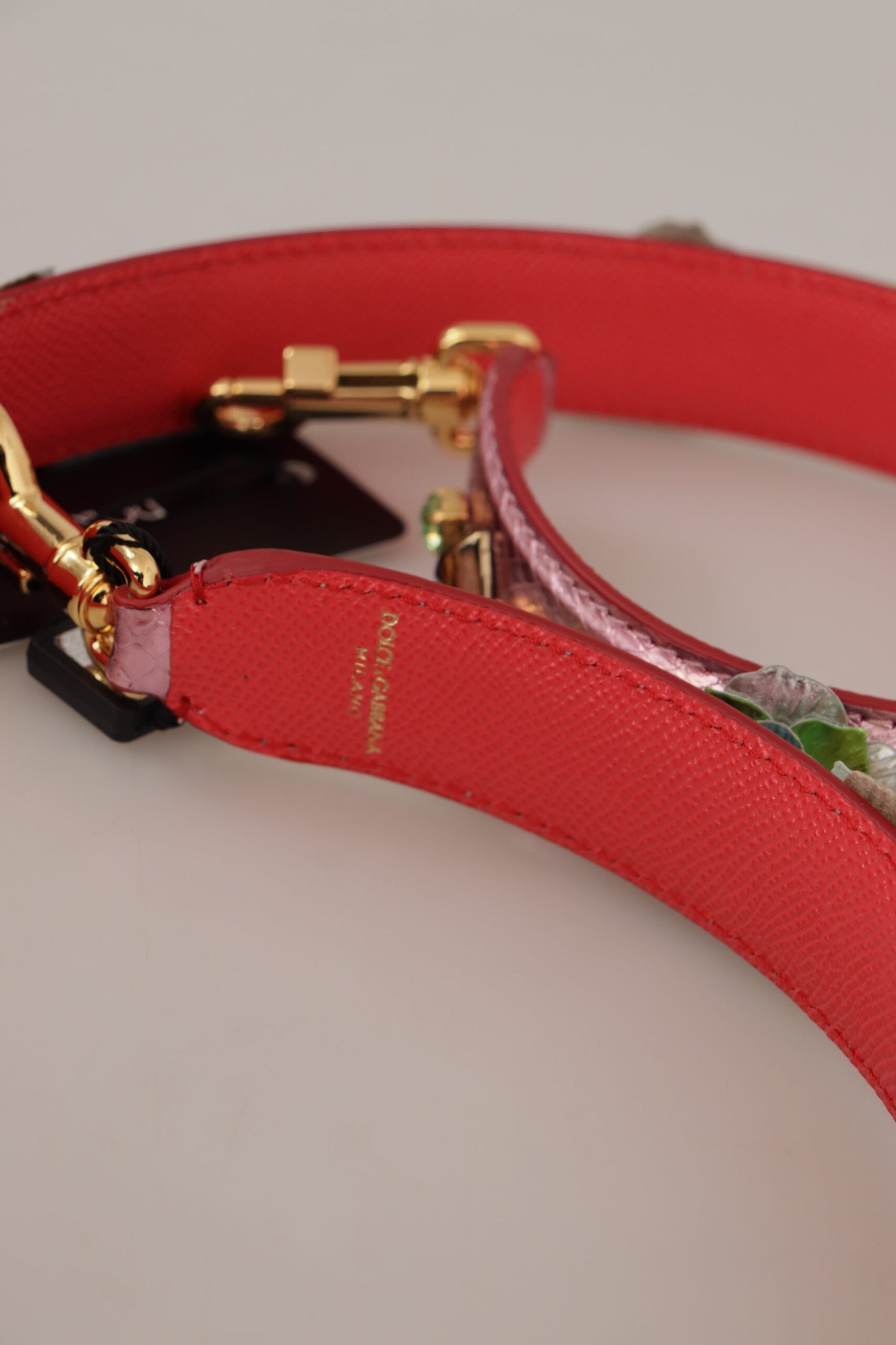 Dolce &amp; Gabbana Metallic Pink Leather Studded Shoulder Strap