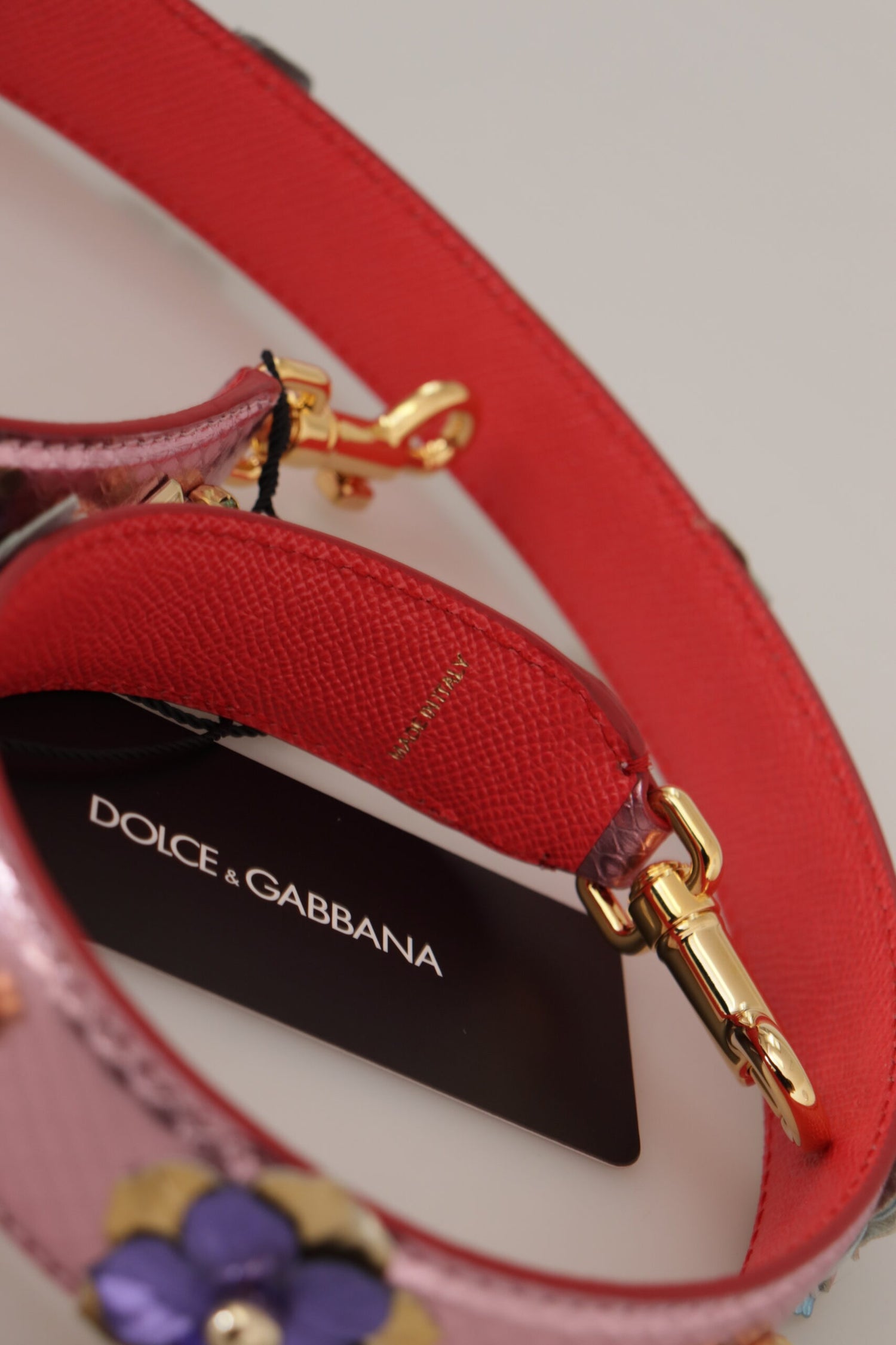 Dolce &amp; Gabbana Metallic Pink Leather Studded Shoulder Strap