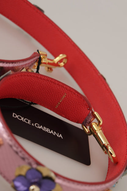 Dolce &amp; Gabbana Metallic Pink Leather Studded Shoulder Strap