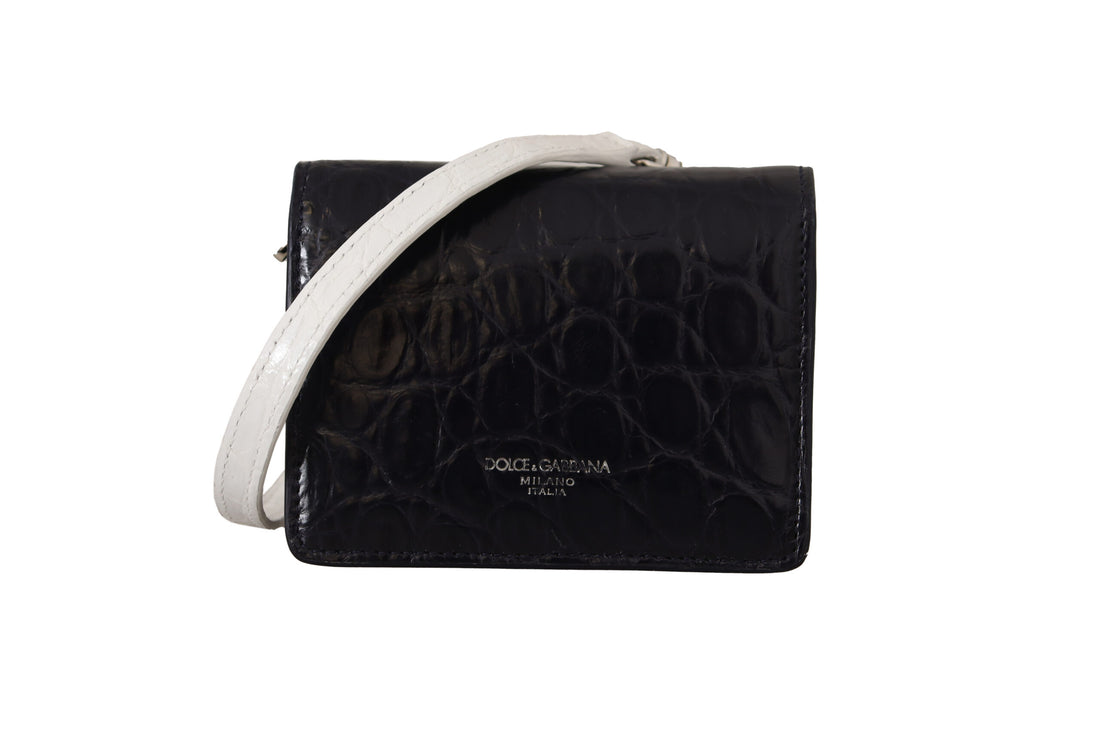 Dolce &amp; Gabbana Blue White Caiman Leather Strap Card Holder Wallet