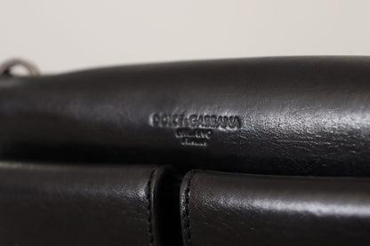 Dolce &amp; Gabbana Black Leather Wristlet Mini Bag Card Bill Wallet