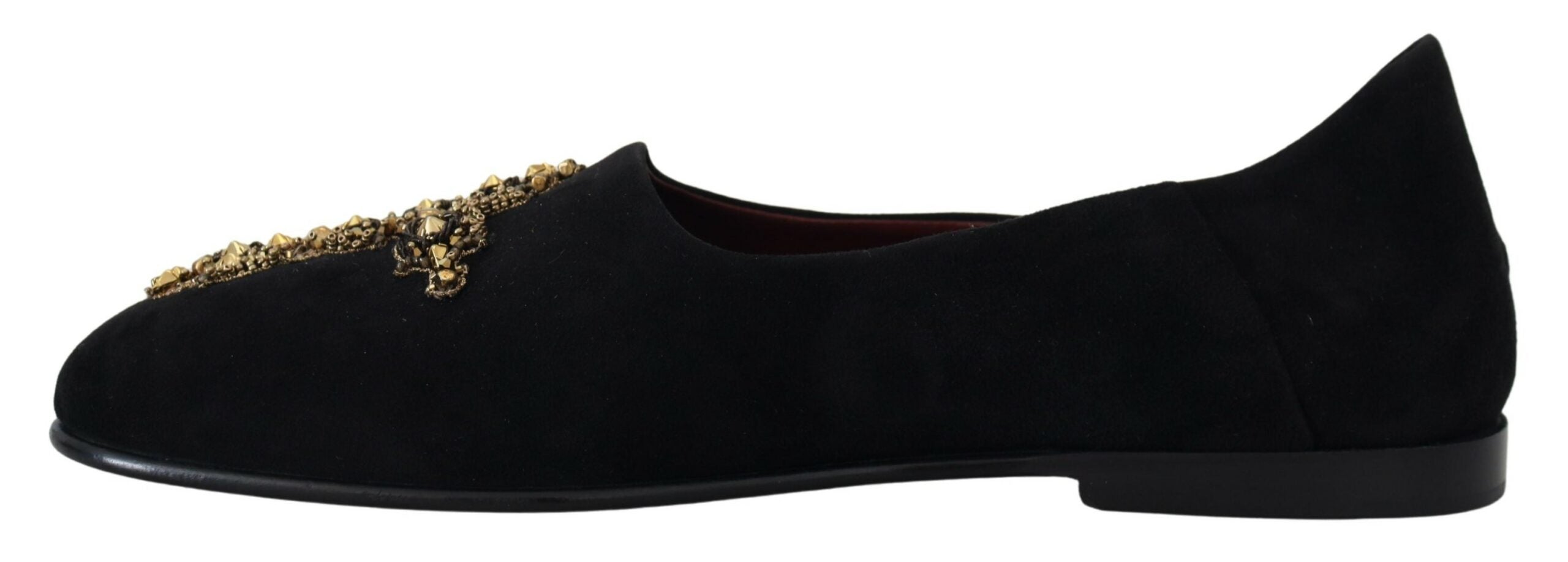 Dolce &amp; Gabbana Black Suede Gold Cross Slip On Loafers Shoes