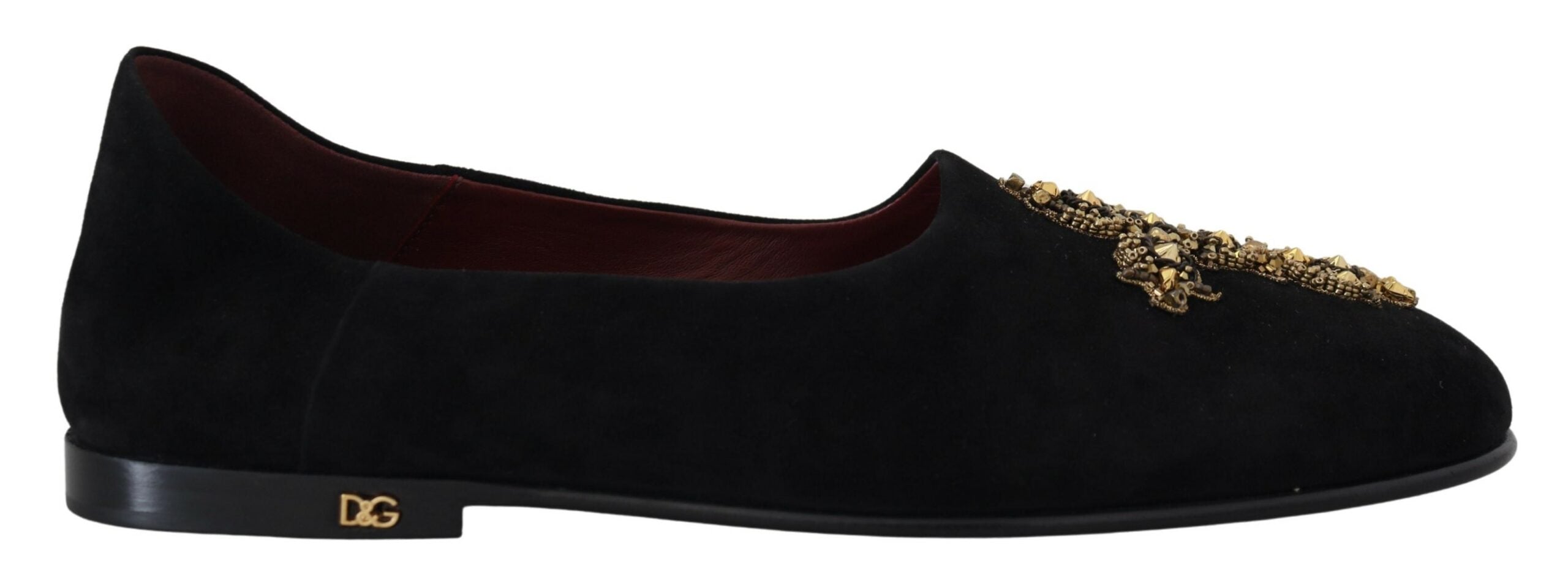 Dolce &amp; Gabbana Black Suede Gold Cross Slip On Loafers Shoes