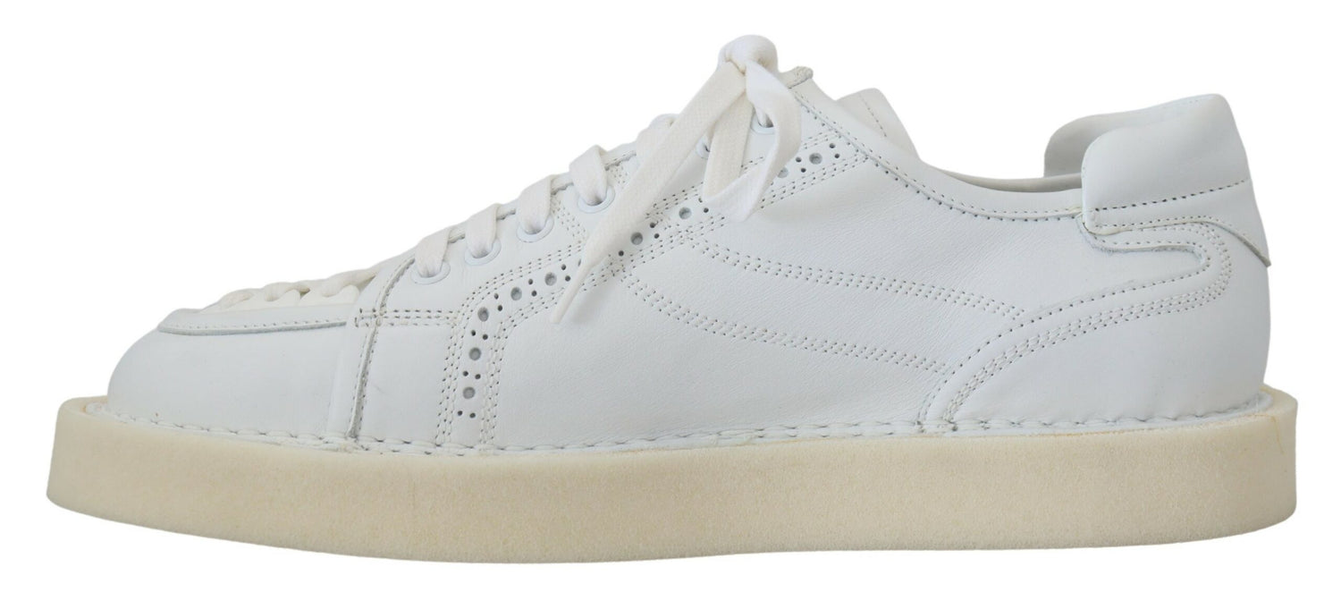 Dolce &amp; Gabbana White Leather Low Top Oxford Sneakers Casual Shoes