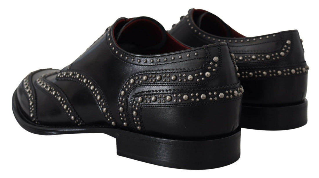 Dolce &amp; Gabbana Black Leather Derby Dress Studded Shoes