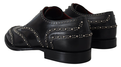 Dolce &amp; Gabbana Black Leather Derby Dress Studded Shoes