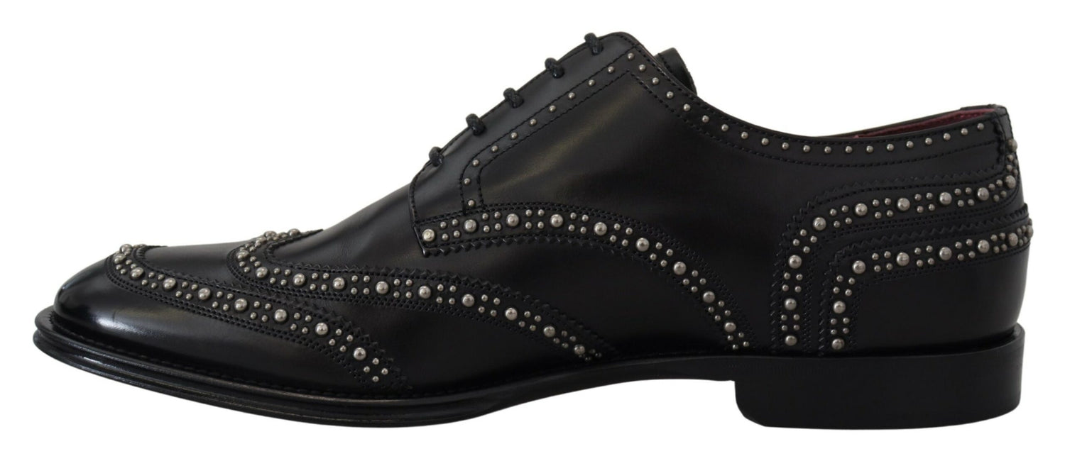 Dolce &amp; Gabbana Black Leather Derby Dress Studded Shoes