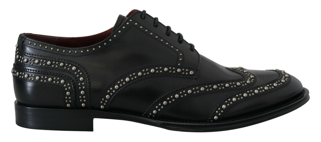 Dolce &amp; Gabbana Black Leather Derby Dress Studded Shoes