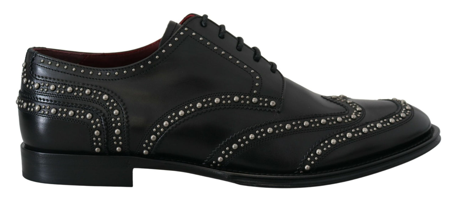 Dolce &amp; Gabbana Black Leather Derby Dress Studded Shoes