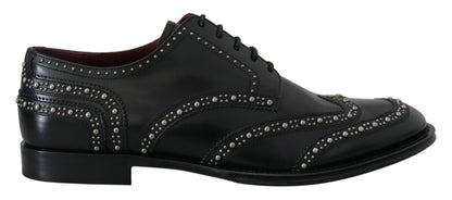 Dolce &amp; Gabbana Black Leather Derby Dress Studded Shoes