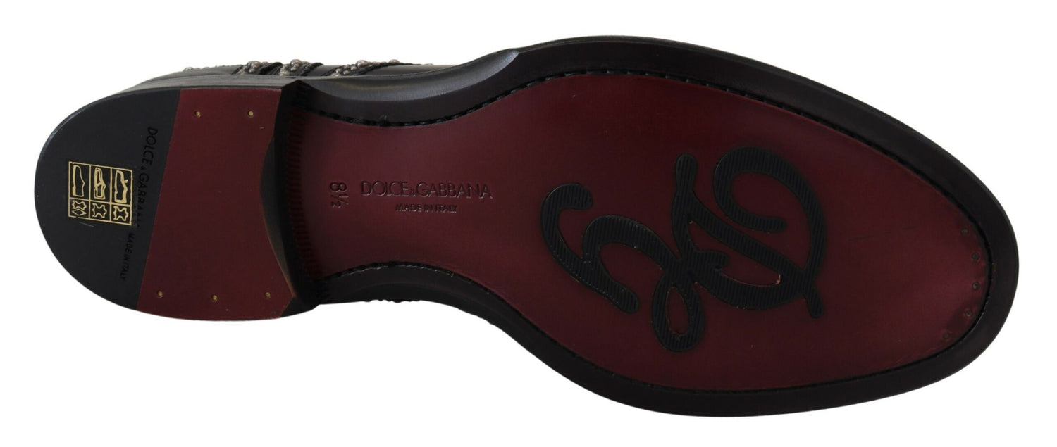 Dolce &amp; Gabbana Black Leather Derby Dress Studded Shoes