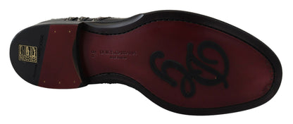 Dolce &amp; Gabbana Black Leather Derby Dress Studded Shoes