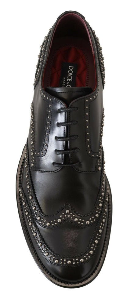Dolce &amp; Gabbana Black Leather Derby Dress Studded Shoes
