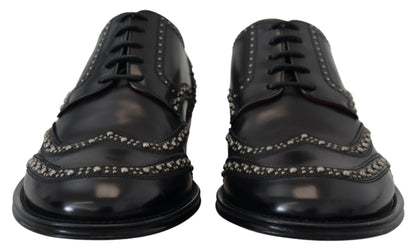 Dolce &amp; Gabbana Black Leather Derby Dress Studded Shoes