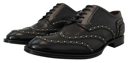 Dolce &amp; Gabbana Black Leather Derby Dress Studded Shoes