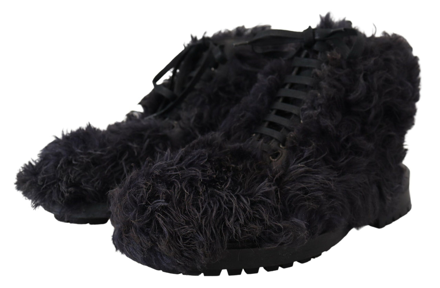 Dolce &amp; Gabbana Black Leather Combat Shearling Boots Shoes