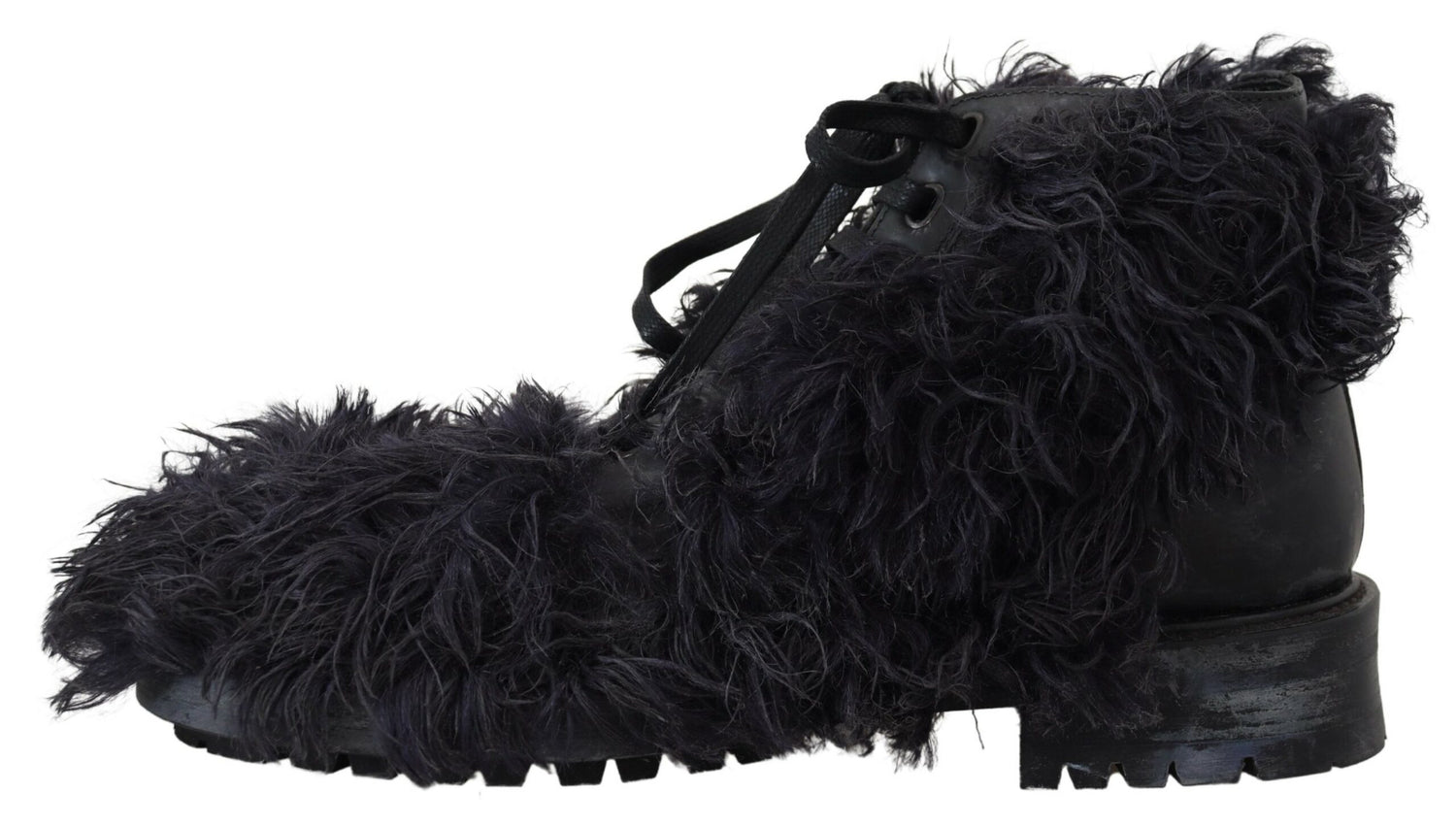 Dolce &amp; Gabbana Black Leather Combat Shearling Boots Shoes
