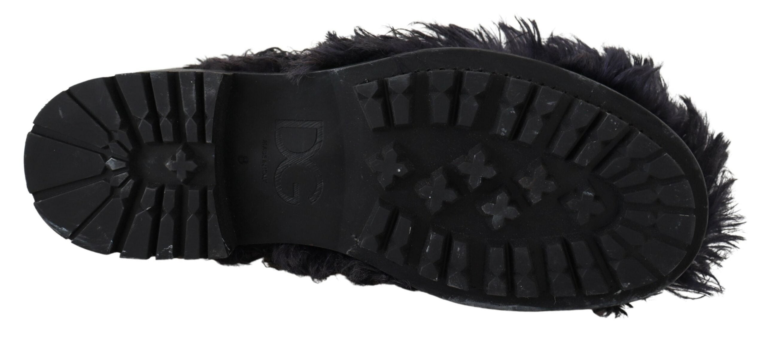 Dolce &amp; Gabbana Black Leather Combat Shearling Boots Shoes