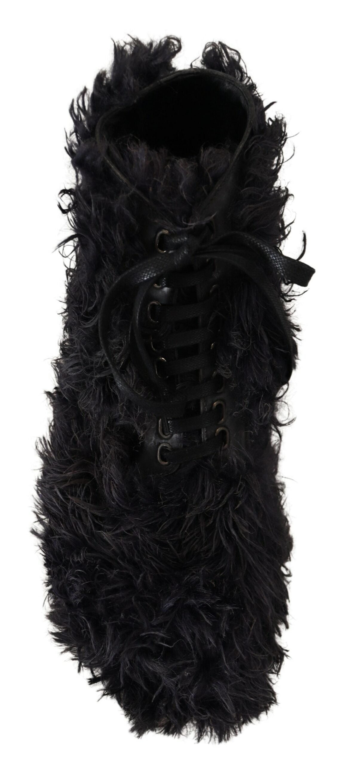 Dolce &amp; Gabbana Black Leather Combat Shearling Boots Shoes