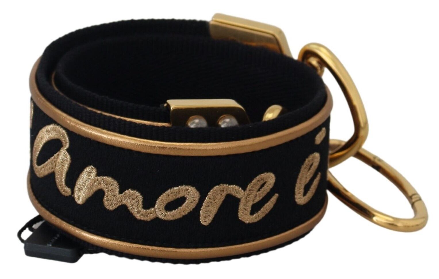 Dolce &amp; Gabbana Black Gold Logo Print Brass Bag Shoulder Strap