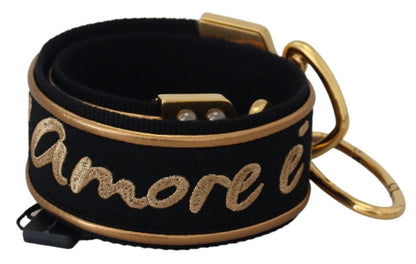 Dolce &amp; Gabbana Black Gold Logo Print Brass Bag Shoulder Strap