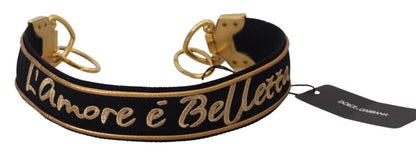 Dolce &amp; Gabbana Black Gold Logo Print Brass Bag Shoulder Strap