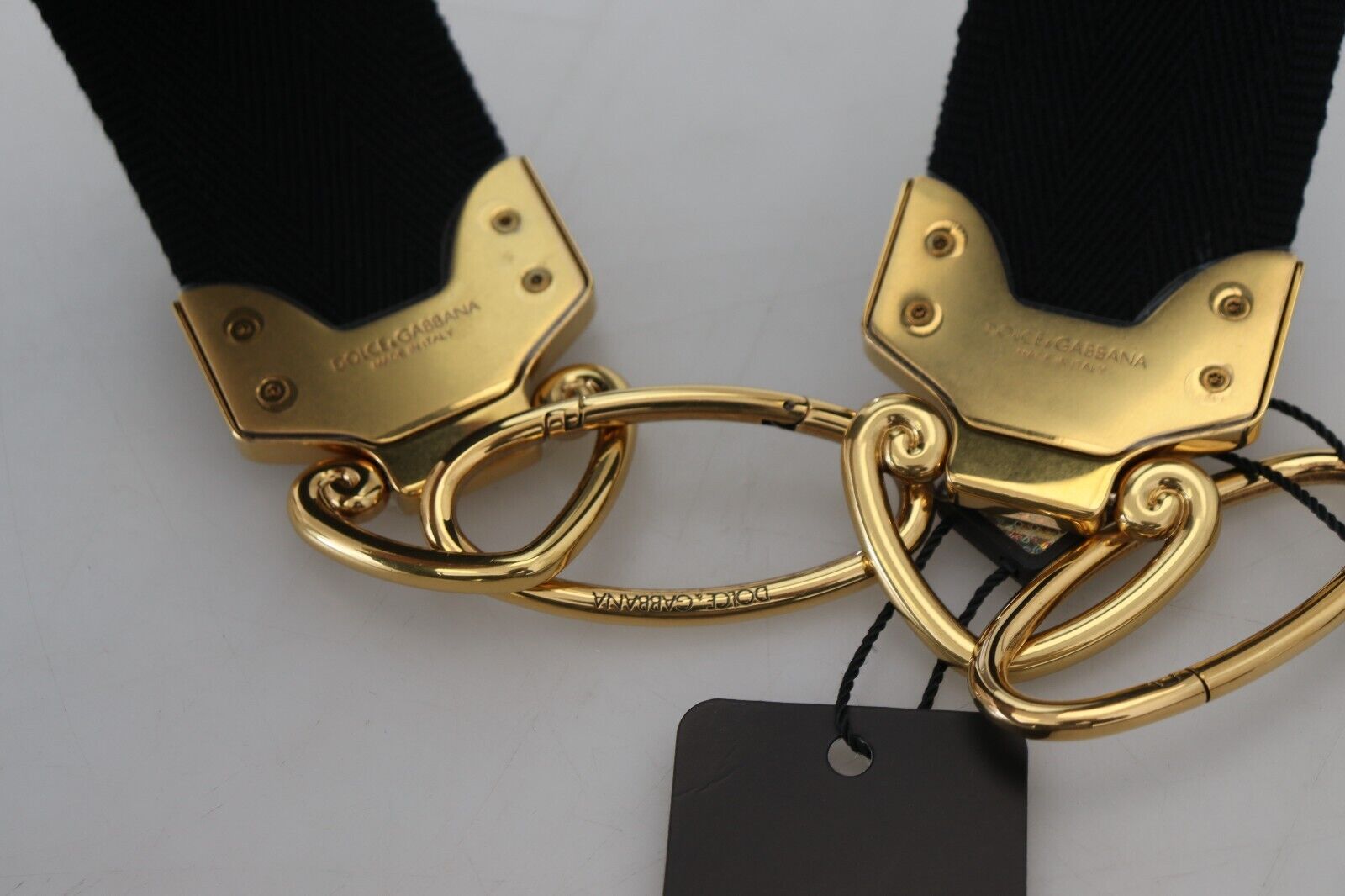Dolce &amp; Gabbana Black Gold Logo Print Brass Bag Shoulder Strap