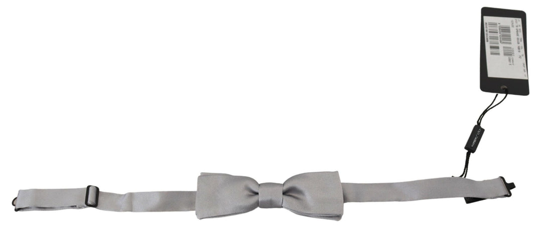 Dolce &amp; Gabbana Gray Silk Adjustable Men Neck Papillon Bow Tie