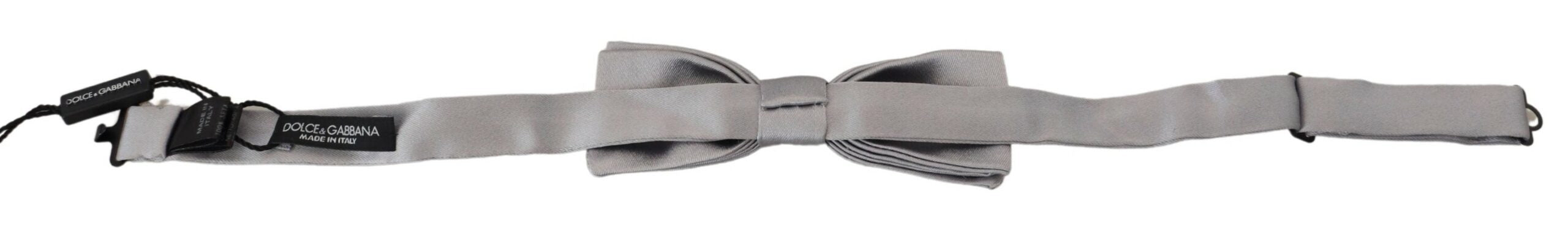 Dolce &amp; Gabbana Gray Silk Adjustable Men Neck Papillon Bow Tie