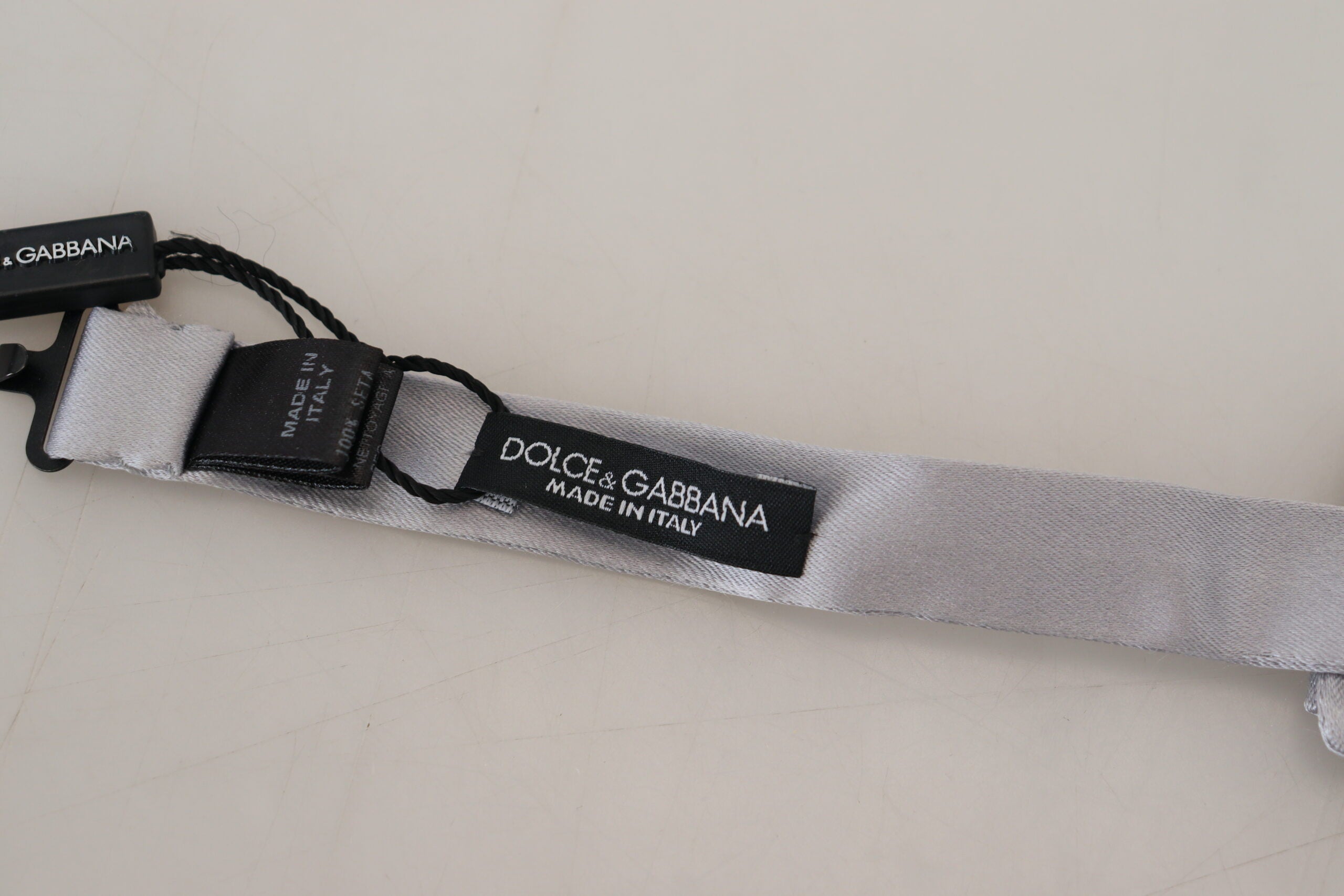 Dolce &amp; Gabbana Gray Silk Adjustable Men Neck Papillon Bow Tie