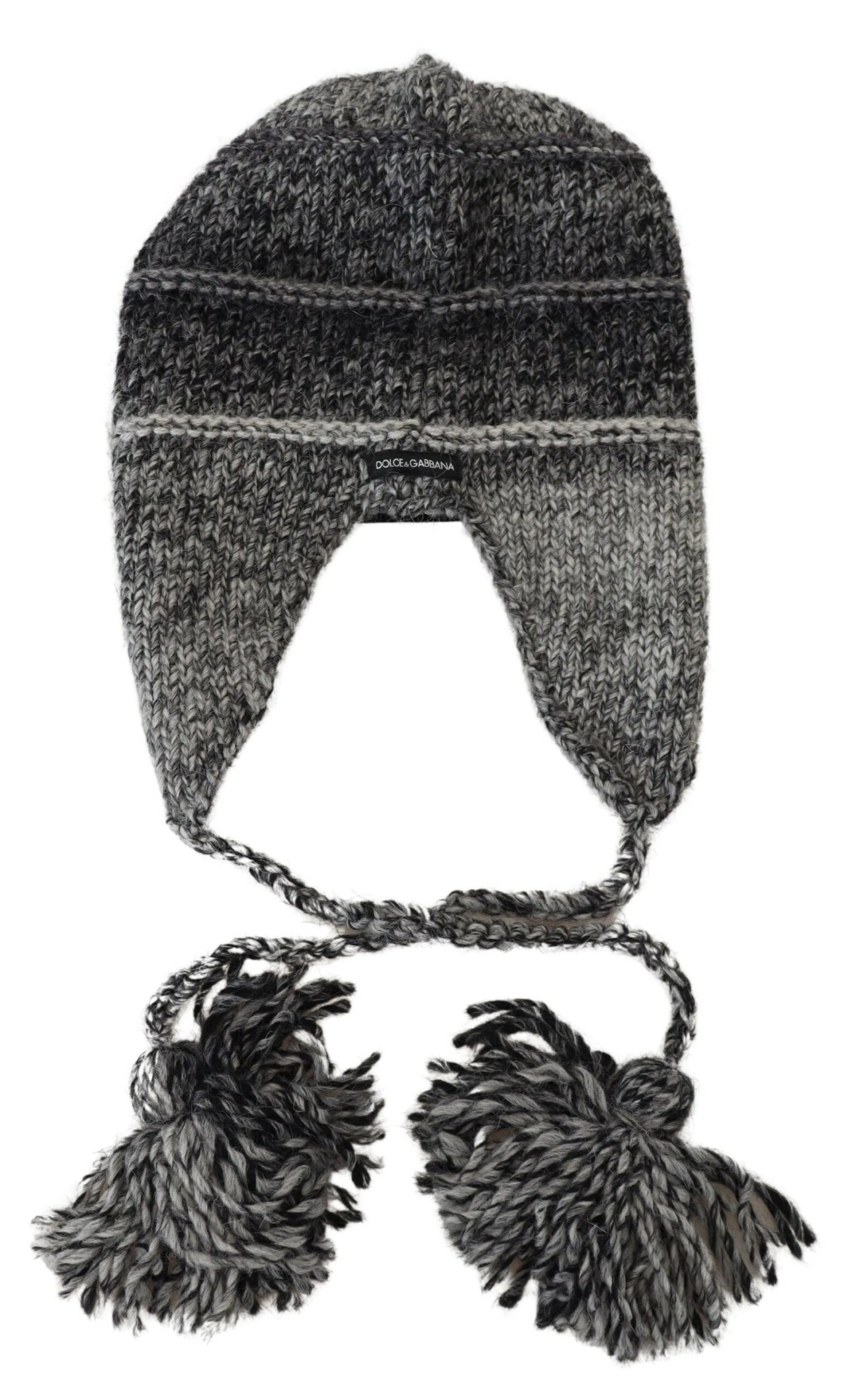 Dolce &amp;amp; Gabbana Grå Varm Fleece Öronlappar Stickad Mössa
