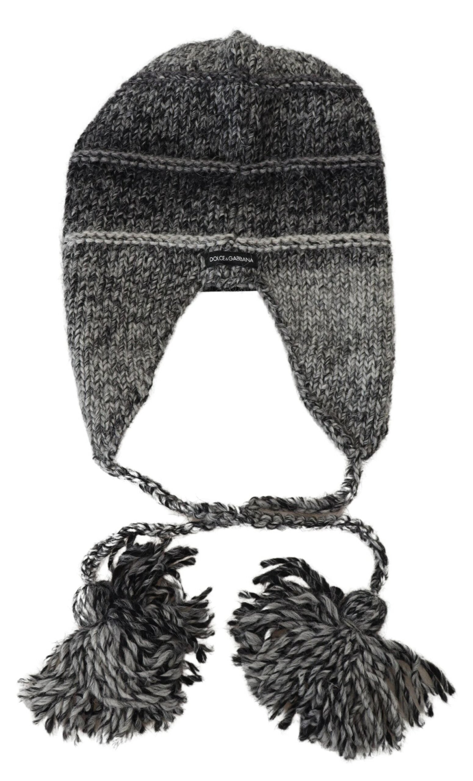 Dolce &amp;amp; Gabbana Grå Varm Fleece Öronlappar Stickad Mössa