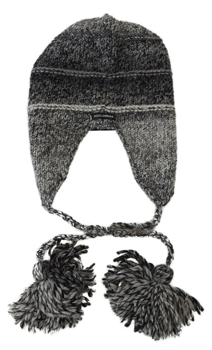Dolce &amp;amp; Gabbana Grå Varm Fleece Öronlappar Stickad Mössa
