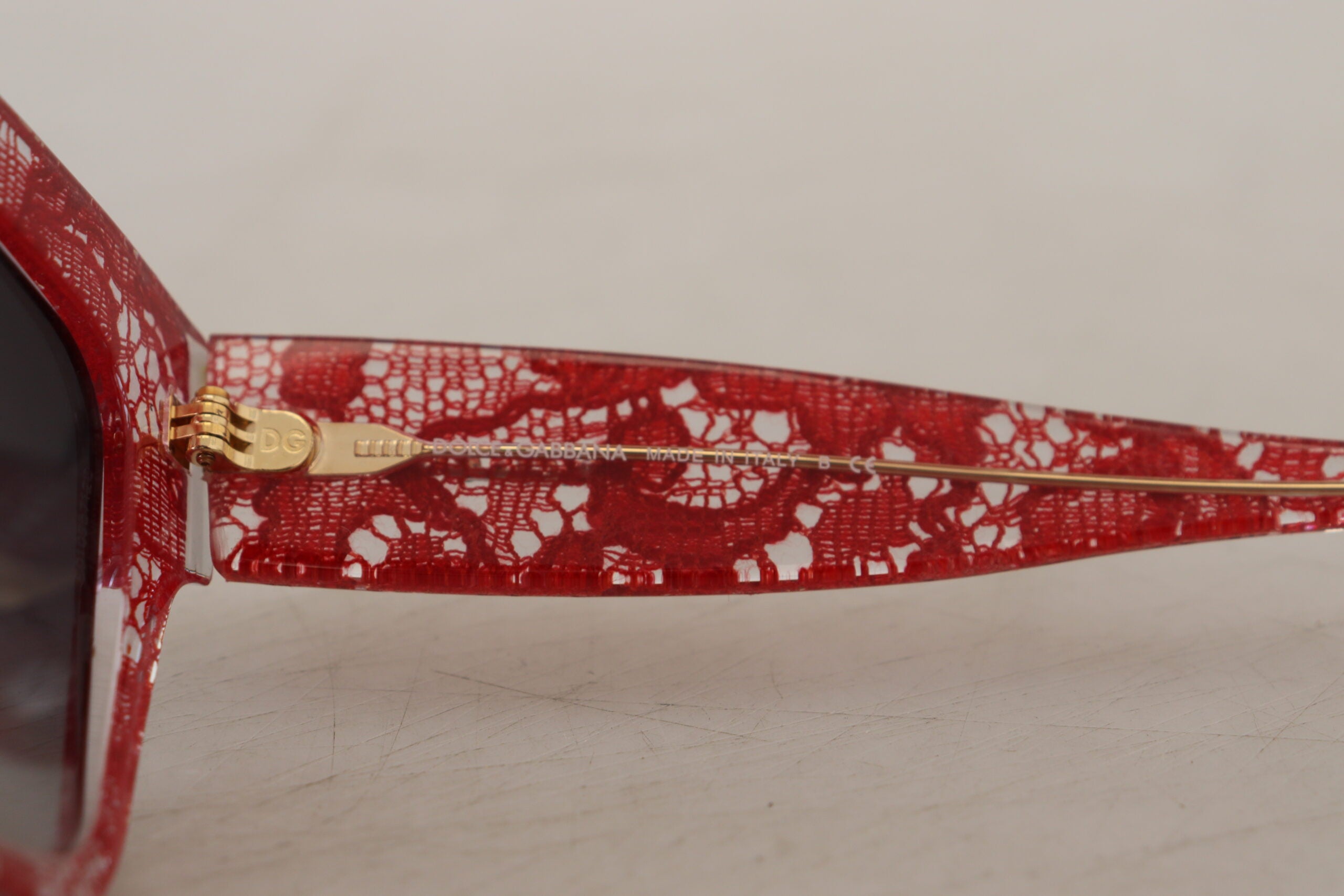 Dolce &amp; Gabbana Red DG4231F Lace Acetate Rectangle Shades Sunglasses