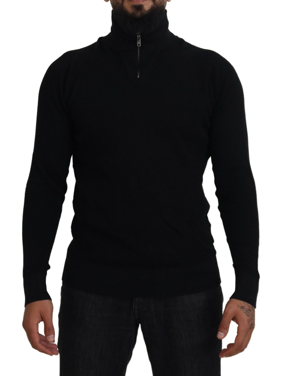 Dolce &amp; Gabbana Black Silk Turtle Neck Pullover Sweater
