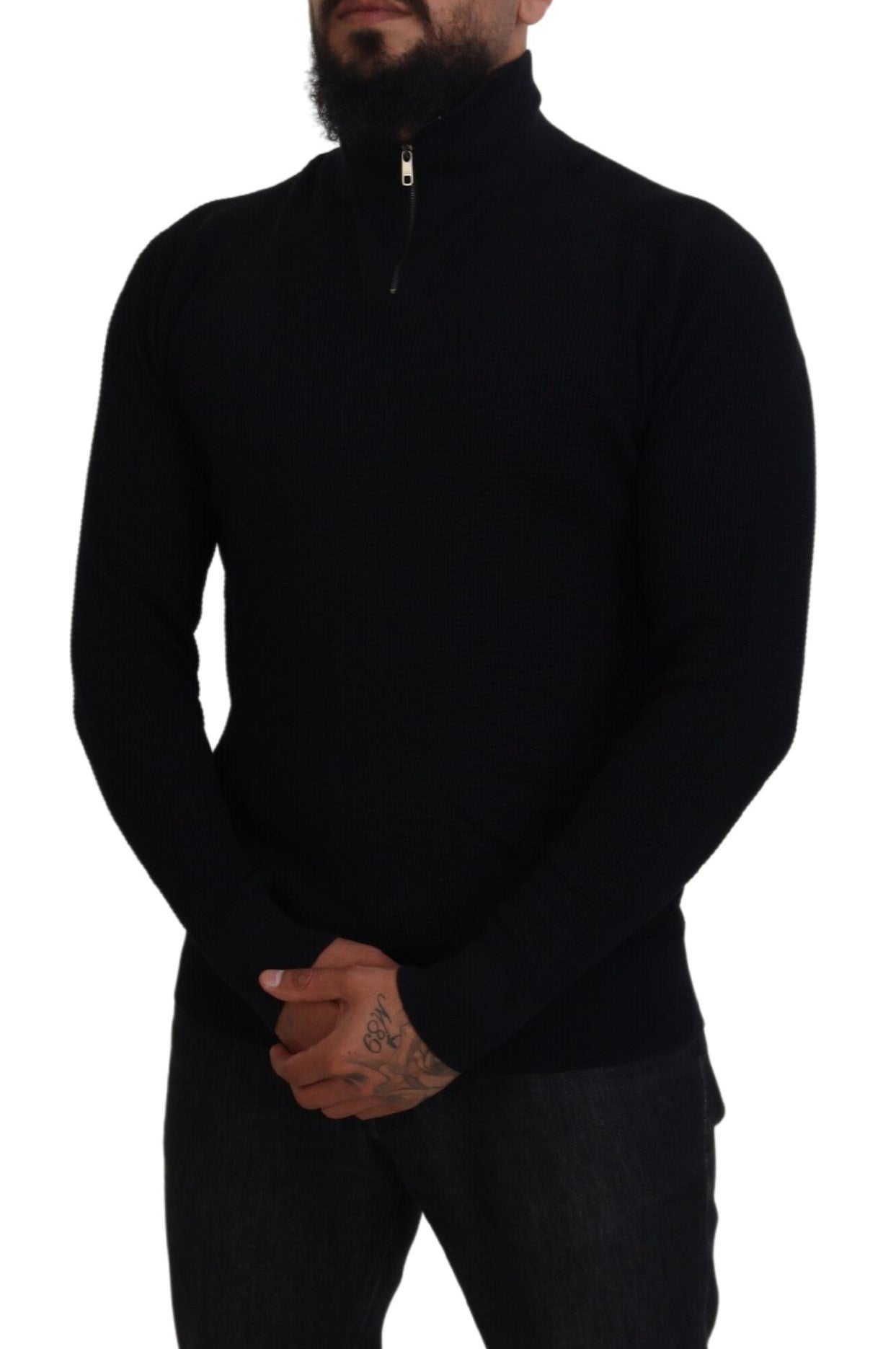 Dolce &amp; Gabbana Black Silk Turtle Neck Pullover Sweater