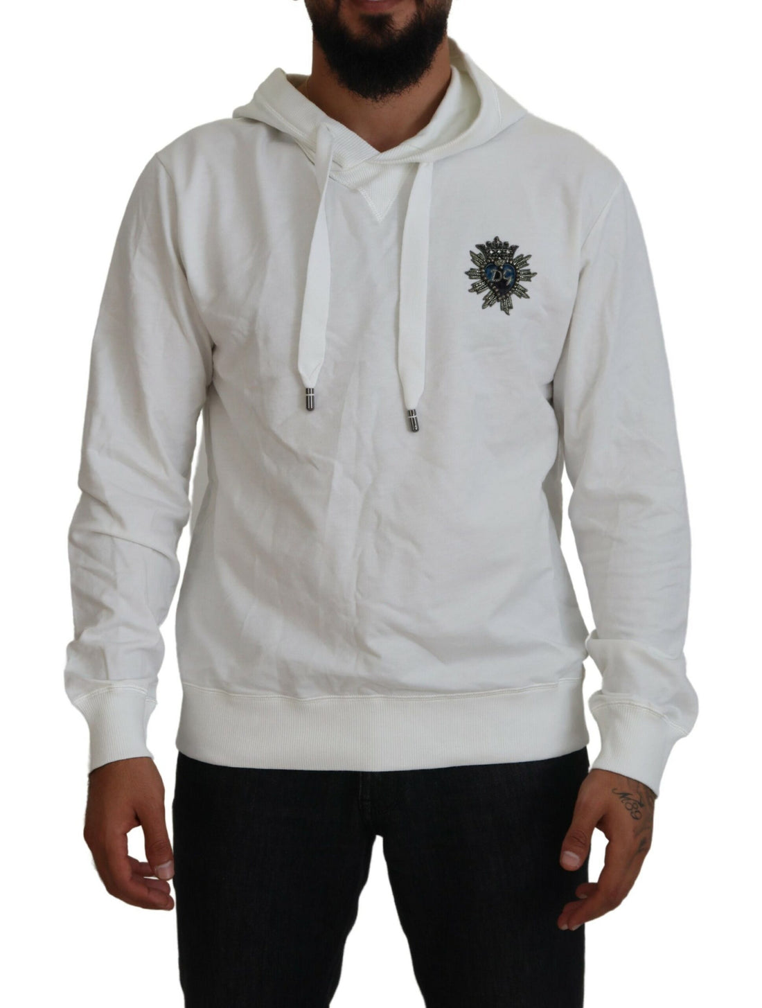 Dolce &amp; Gabbana White Cotton Hooded Sweatshirt Logo Sweater