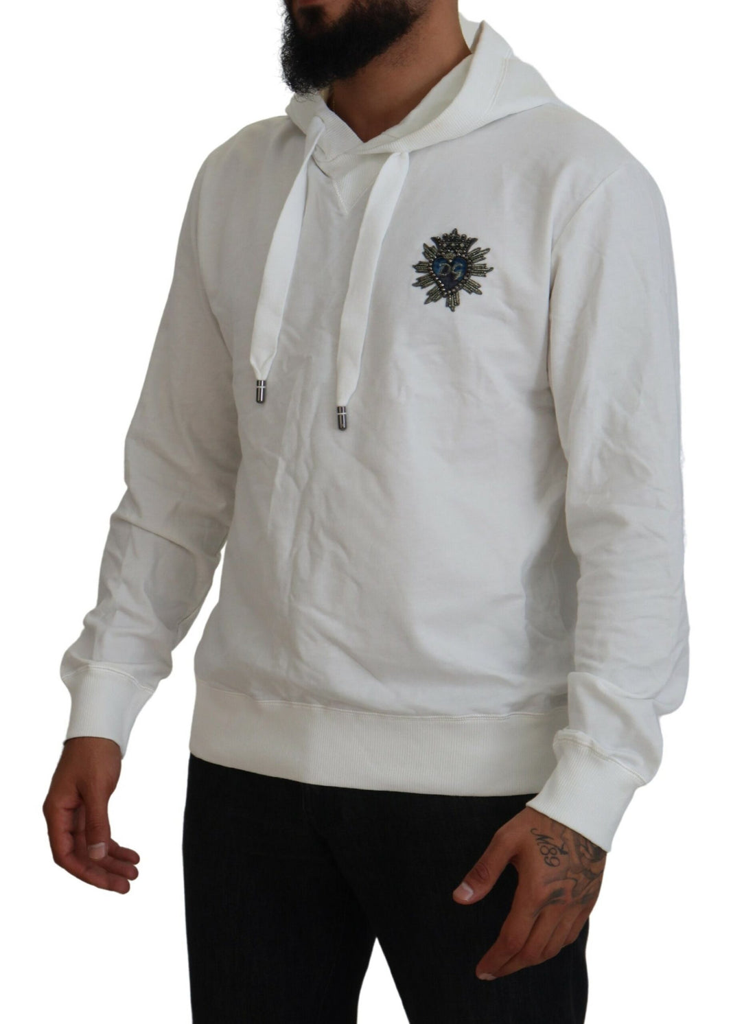 Dolce &amp; Gabbana White Cotton Hooded Sweatshirt Logo Sweater