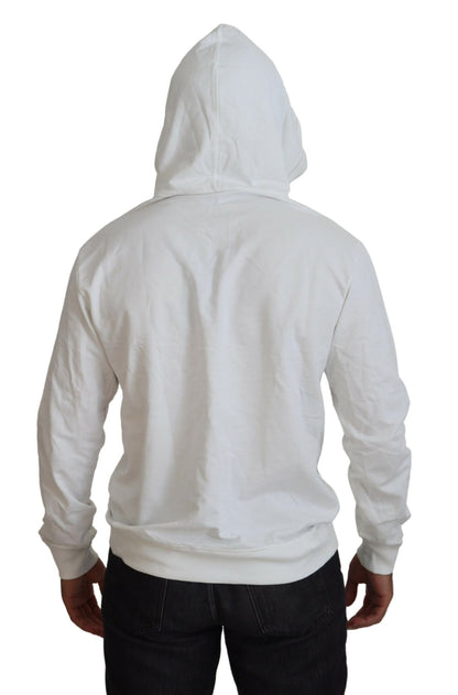 Dolce &amp; Gabbana White Cotton Hooded Sweatshirt Logo Sweater