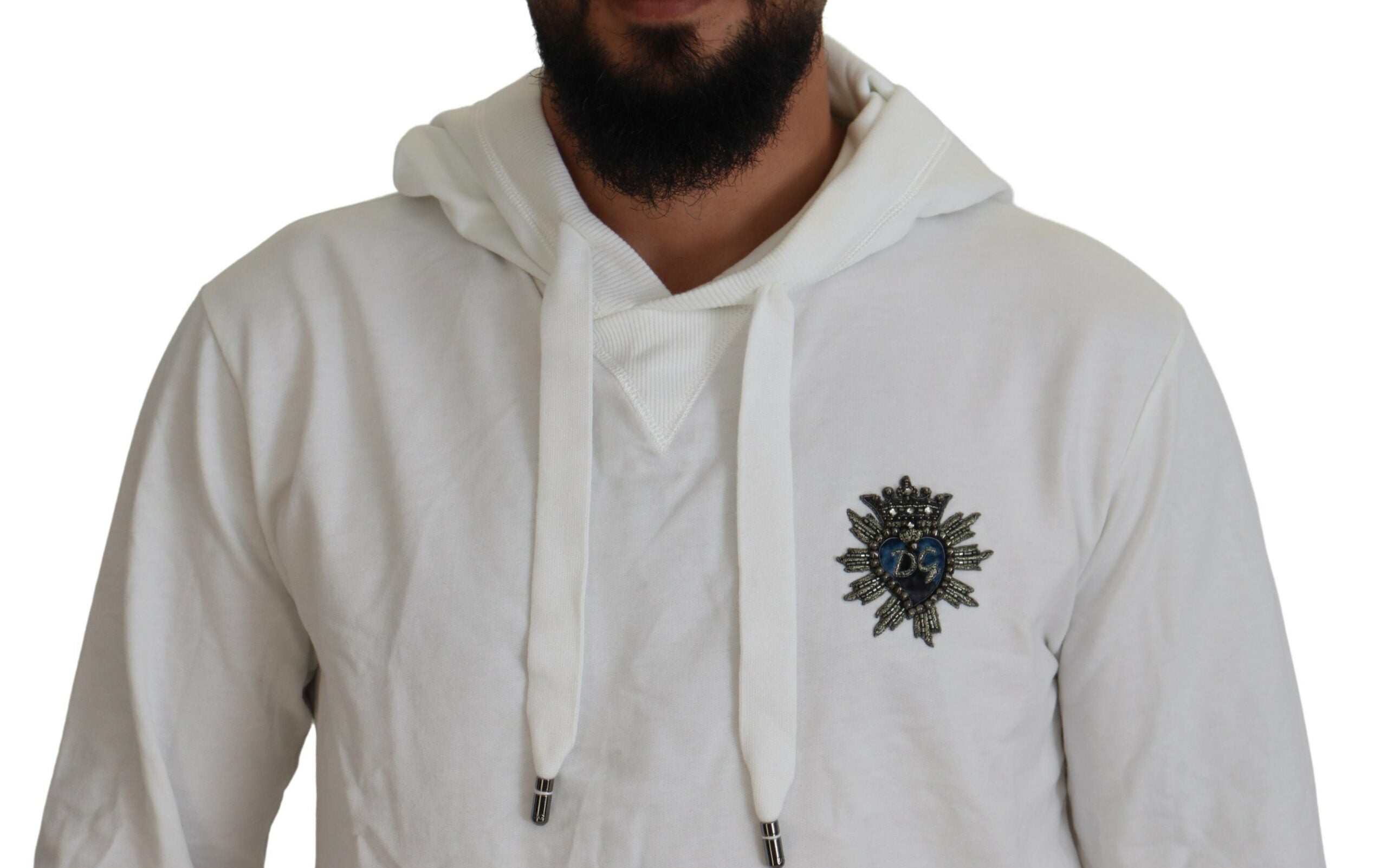 Dolce &amp; Gabbana White Cotton Hooded Sweatshirt Logo Sweater