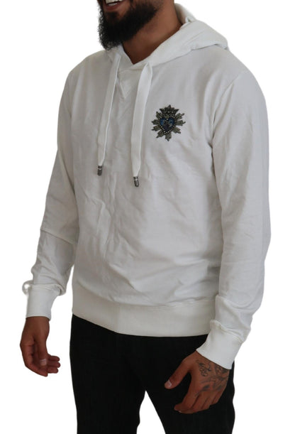 Dolce &amp; Gabbana White Cotton Hooded Sweatshirt Logo Sweater