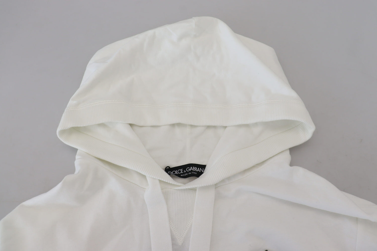 Dolce &amp; Gabbana White Cotton Hooded Sweatshirt Logo Sweater