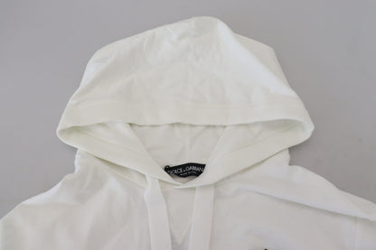 Dolce &amp; Gabbana White Cotton Hooded Sweatshirt Logo Sweater