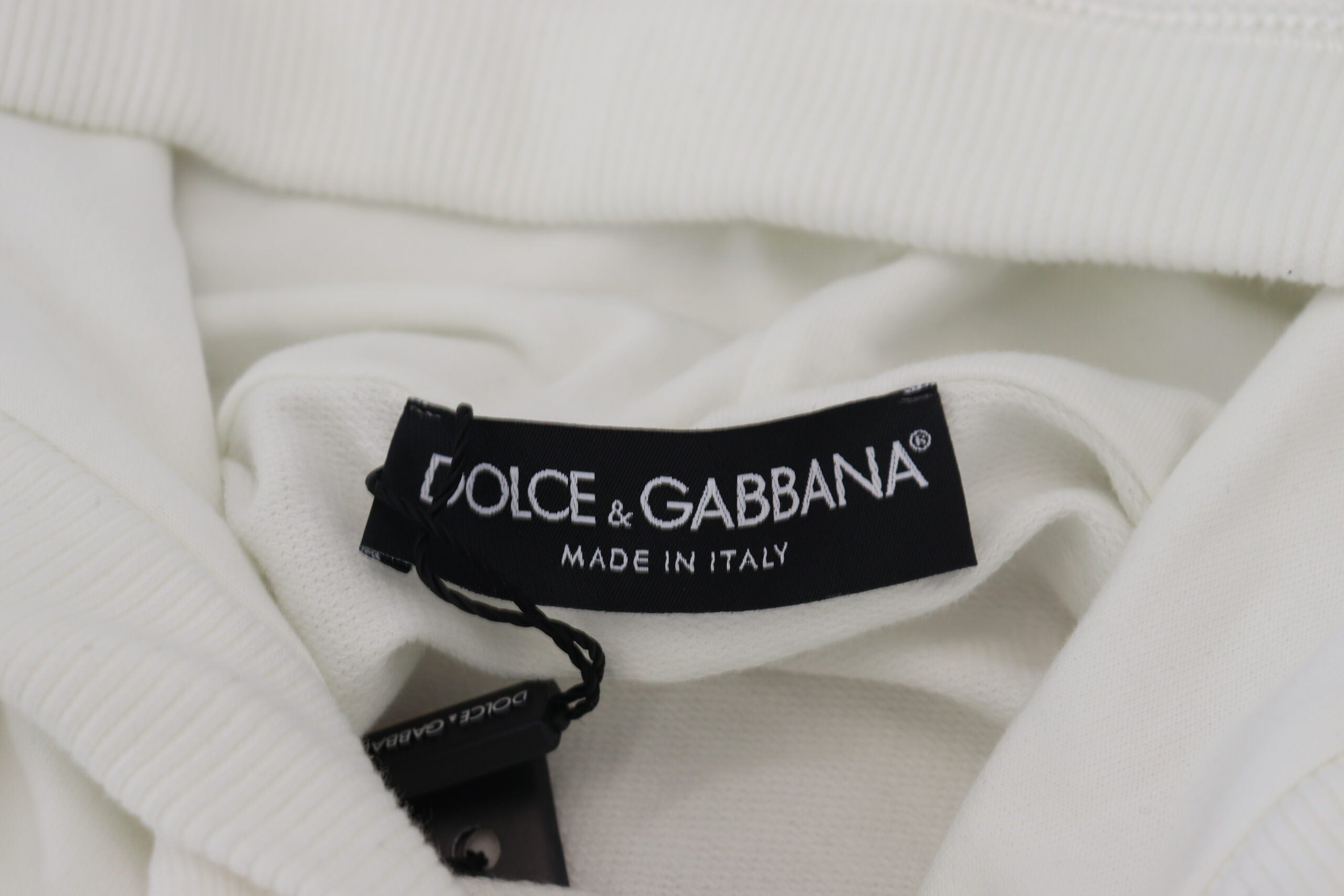 Dolce &amp; Gabbana White Cotton Hooded Sweatshirt Logo Sweater
