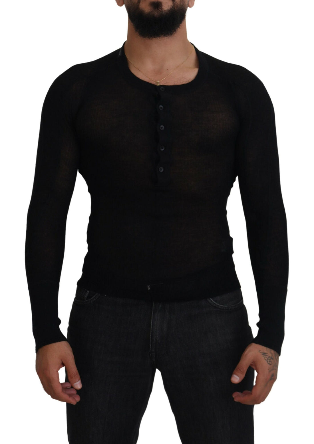 Dolce &amp; Gabbana Black Cashmere Button Pullover Sweater