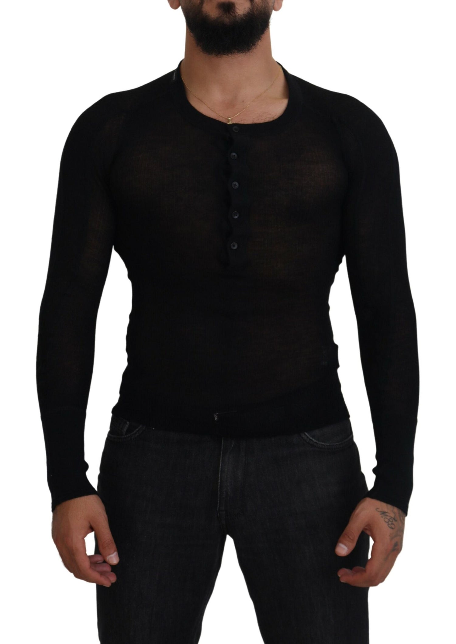 Dolce &amp; Gabbana Black Cashmere Button Pullover Sweater