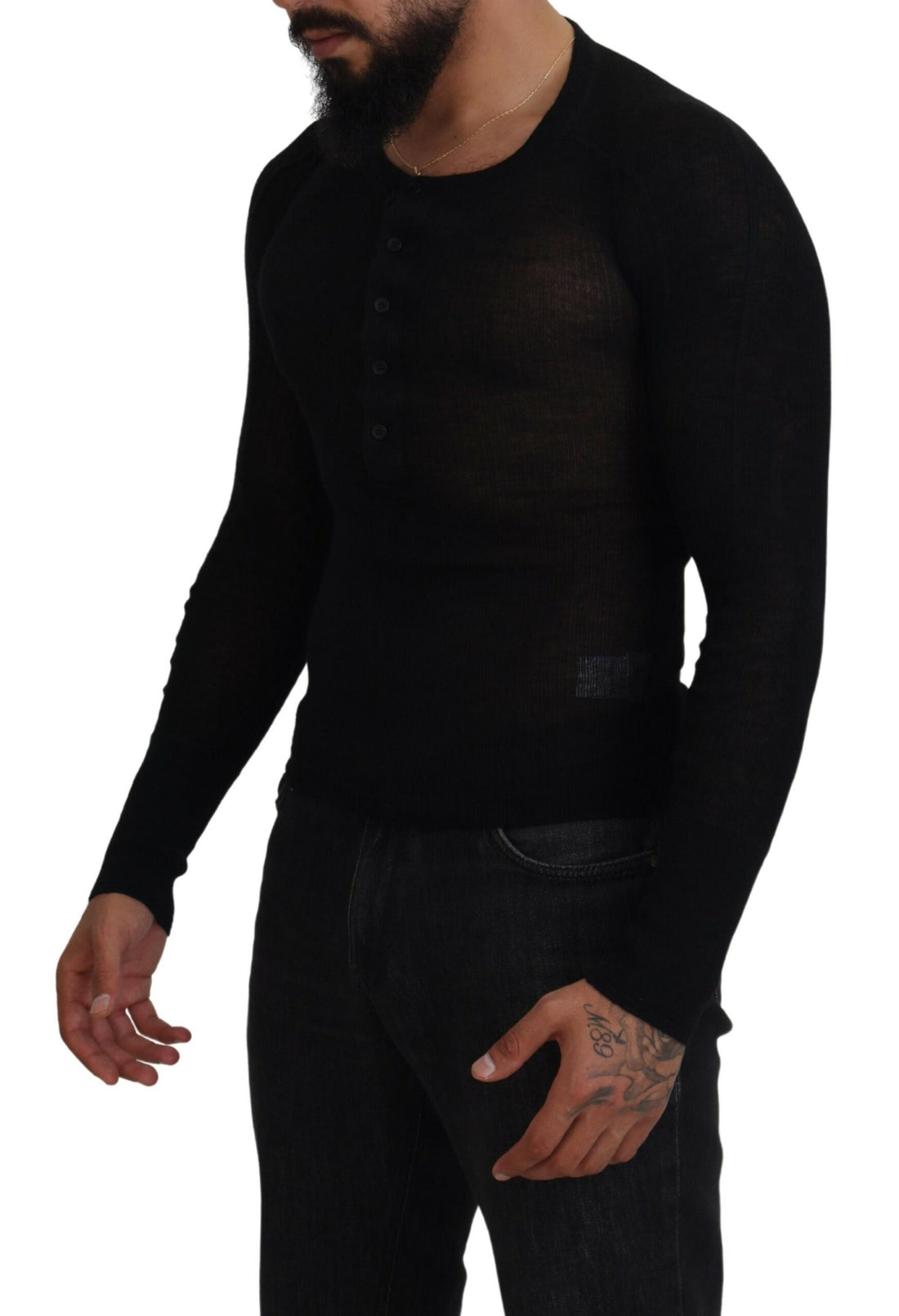 Dolce &amp; Gabbana Black Cashmere Button Pullover Sweater