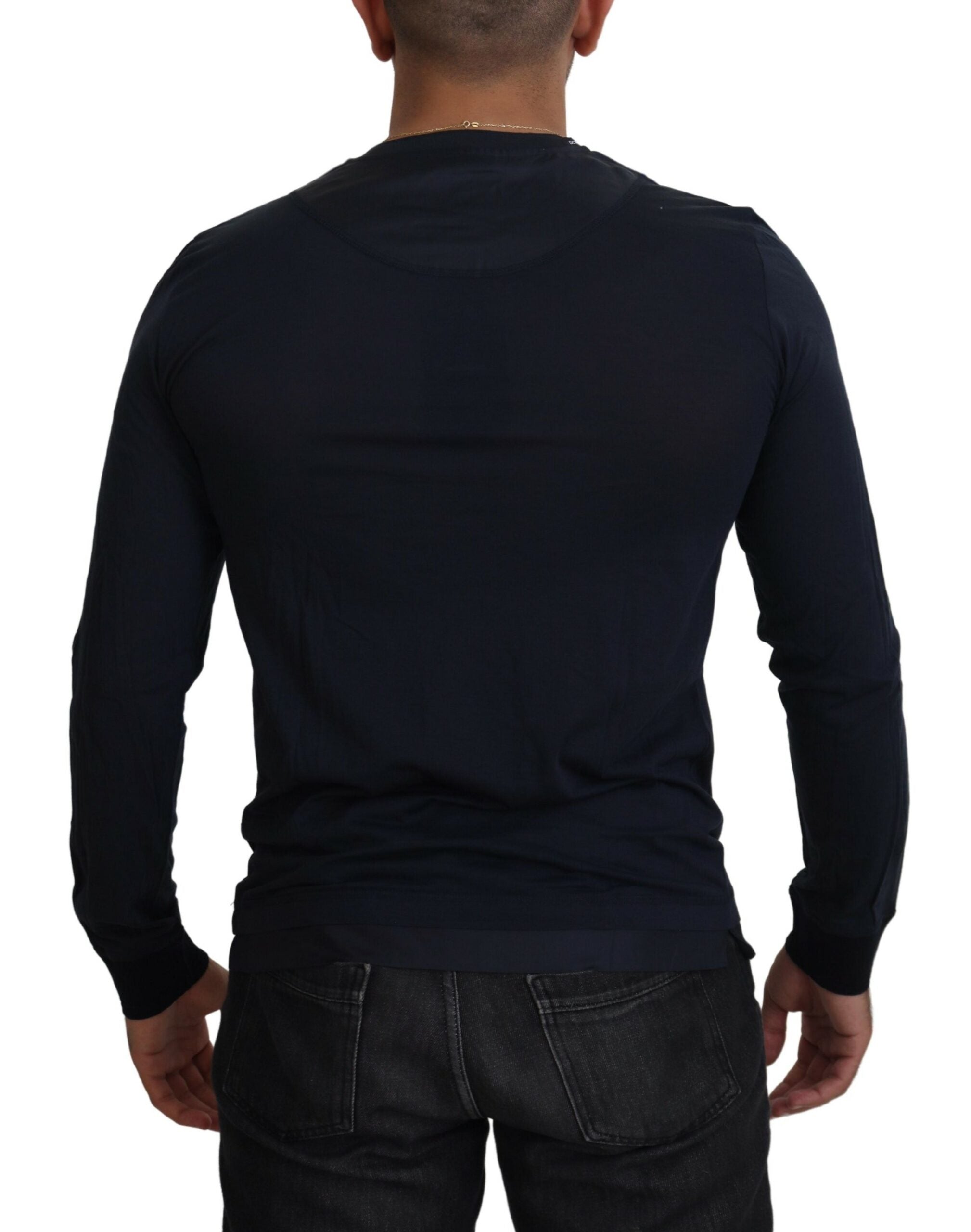 Dolce &amp; Gabbana Blue Cotton Button Crewneck Pullover Sweater